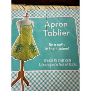 Apron Tablier Yellow Green Blue Stripe Kitchen Cooking Baking One Size Fits Most